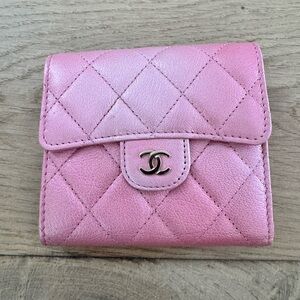 Chanel Pink Calfskin Quilted Leather Wallet with Logo